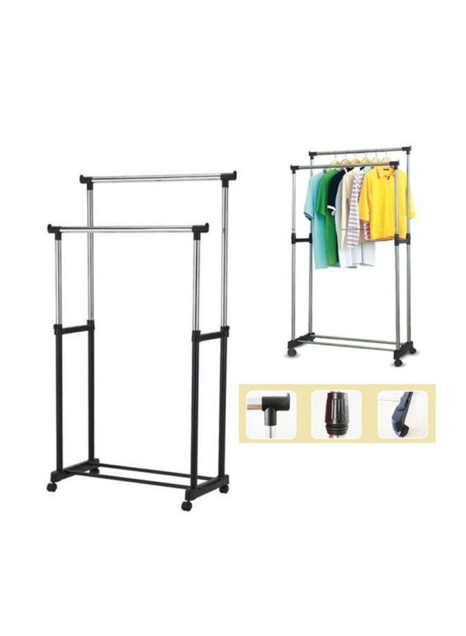 MAKS & CO. Double Pole Clothes Hanger Rack – Black/Silver Metal Garment Stand 84.5 × 43 cm - Image 2